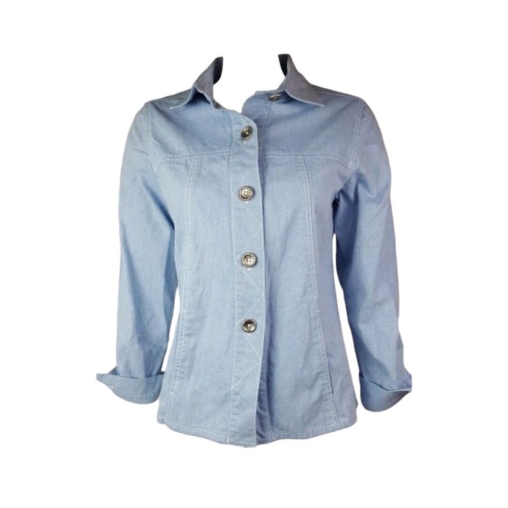 Susan Graver Top Shirt Womens Size XS Blue Denim Look Long Sleeve Button Down